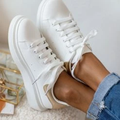Νέος 🔔 The Fashion Project 👟 Sneakers Basic με κορδόνια - Λευκό/Χρυσό 🎁 -Sneakers Κατάστημα sneakers basic me kordonia 106058 2iul
