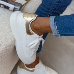 Νέος 🔔 The Fashion Project 👟 Sneakers Basic με κορδόνια - Λευκό/Χρυσό 🎁 -Sneakers Κατάστημα sneakers basic me kordonia 106058 3ixj