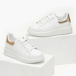 Νέος 🔔 The Fashion Project 👟 Sneakers Basic με κορδόνια - Λευκό/Χρυσό 🎁 -Sneakers Κατάστημα sneakers basic me kordonia 106058 g17h