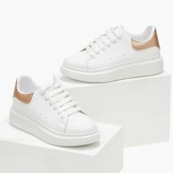 Συμφωνίες ✔️ The Fashion Project 👟 Sneakers Basic με κορδόνια - Λευκό/Χαλκό ✔️ -Sneakers Κατάστημα sneakers basic me kordonia 106059 do4p