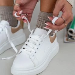 Συμφωνίες ✔️ The Fashion Project 👟 Sneakers Basic με κορδόνια - Λευκό/Χαλκό ✔️ -Sneakers Κατάστημα sneakers basic me kordonia 106059 ybhv