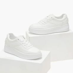 Καλύτερη πώληση ❤️ The Fashion Project 👟 Sneaker Flatforms σε συνδυασμό υλικών - Λευκό ❤️ -Sneakers Κατάστημα sneakers basic se sunduasmo ulikwn 106045 4xxo