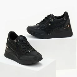 Τοπ 10 ⭐ Xti Footwear 👟 Sneakers Wedges δερματίνη με καπιτονέ σχέδιο Xti 140063 - Μαύρο ⌛ -Sneakers Κατάστημα sneakers dermatini me kapitone sxedio xti 140063 106380 lkam