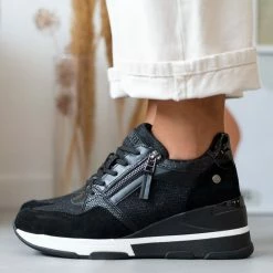 ΧΟΝΔΡΙΚΟ ΕΜΠΟΡΙΟ 🔥 Xti Footwear 👟 Sneakers Wedges με Glitter ύφασμα Xti 140060 - Μαύρο 🛒