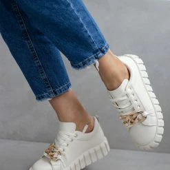 Ολοκαίνουργιο 🧨 The Fashion Project 👟 Sneakers με Oversized αλυσίδα - Μπεζ 💯 -Sneakers Κατάστημα sneakers me oversized alusida 99736 0k36