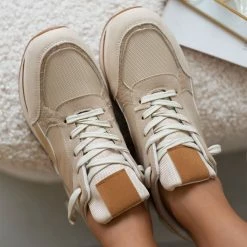 Εξοδος ✔️ The Fashion Project 👟 Sneaker Flatforms με ψηλή σόλα σε συνδυασμούς υλικών - Μπεζ ⭐ -Sneakers Κατάστημα sneakers me psili sola se sunduasmous ulikwn 106068 3k4s