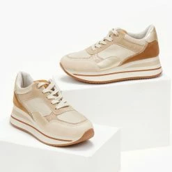 Εξοδος ✔️ The Fashion Project 👟 Sneaker Flatforms με ψηλή σόλα σε συνδυασμούς υλικών - Μπεζ ⭐ -Sneakers Κατάστημα sneakers me psili sola se sunduasmous ulikwn 106068 kic5