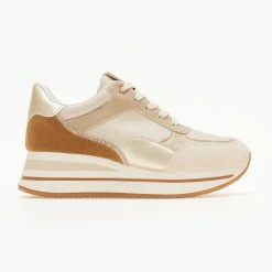 Εξοδος ✔️ The Fashion Project 👟 Sneaker Flatforms με ψηλή σόλα σε συνδυασμούς υλικών - Μπεζ ⭐ -Sneakers Κατάστημα sneakers me psili sola se sunduasmous ulikwn 106068 svuu