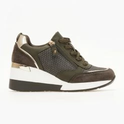 Εκπτωση ⌛ The Fashion Project 👟 Sneakers Wedges με φερμουάρ - Λαδί 🎁