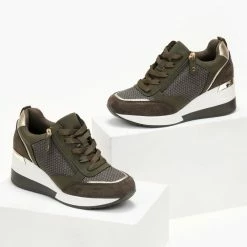 Εκπτωση ⌛ The Fashion Project 👟 Sneakers Wedges με φερμουάρ - Λαδί 🎁 -Sneakers Κατάστημα sneakers me takouni kai fermouar 105893 s90v