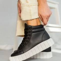 Εκπτωση ✨ The Fashion Project 👟 Sneakers μποτάκια με σχέδιο στη σόλα - Μαύρο 🔥