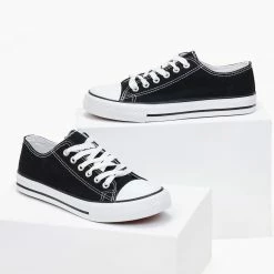 Best Pirce 🔔 The Fashion Project 👟 Sneakers πάνινα Basic με κορδόνια - Μαύρο 🧨 -Sneakers Κατάστημα sneakers panina basic me kordonia 100859 sg6p