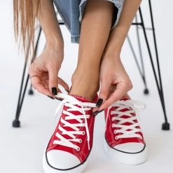 Αγορά 💯 The Fashion Project 👟 Sneakers πάνινα Basic με κορδόνια - Κόκκινο ❤️ -Sneakers Κατάστημα sneakers panina basic me kordonia 100860 y0k1