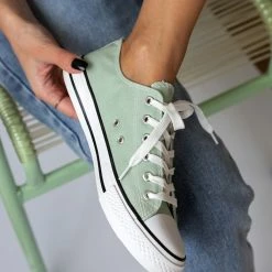 Best Pirce ⭐ The Fashion Project 👟 Sneakers πάνινα Basic με κορδόνια - Βεραμάν 👍 -Sneakers Κατάστημα sneakers panina basic me kordonia 100861 tz0c