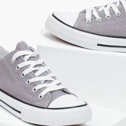 Εκπτωση 🔥 The Fashion Project 👟 Sneakers πάνινα Basic με κορδόνια - Γκρι 🥰 -Sneakers Κατάστημα sneakers panina basic me kordonia 100865 8bgu