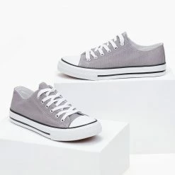 Εκπτωση 🔥 The Fashion Project 👟 Sneakers πάνινα Basic με κορδόνια - Γκρι 🥰 -Sneakers Κατάστημα sneakers panina basic me kordonia 100865 9ixc