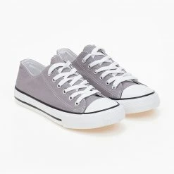 Εκπτωση 🔥 The Fashion Project 👟 Sneakers πάνινα Basic με κορδόνια - Γκρι 🥰 -Sneakers Κατάστημα sneakers panina basic me kordonia 100865 dwt9