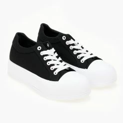 ΧΟΝΔΡΙΚΟ ΕΜΠΟΡΙΟ 😍 The Fashion Project 👟 Sneakers πάνινα με διπλή σόλα - Μαύρο 🎁 -Sneakers Κατάστημα sneakers panina me dipli sola 99916 3imf