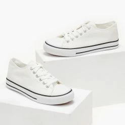 Εξοδος ⭐ The Fashion Project 👟 Sneakers πάνινα με κορδόνια - Λευκό ⌛ -Sneakers Κατάστημα sneakers panina me kordonia 105983 hbzg