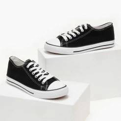 Αγορά 😀 The Fashion Project 👟 Sneakers πάνινα με κορδόνια - Μαύρο ⭐ -Sneakers Κατάστημα sneakers panina me kordonia 105984 cx8h