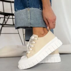 Εξοδος 🛒 The Fashion Project 👟 Sneakers πάνινα με σχέδιο στη σόλα - Μπεζ 😀
