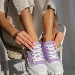 Ολοκαίνουργιο 😉 The Fashion Project 👟 Sneakers πάνινα με σχέδιο στη σόλα - Λιλά ⌛