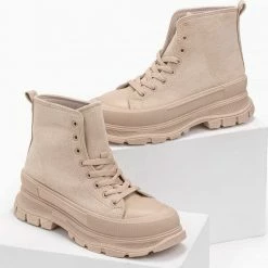 Flash Sale 😍 The Fashion Project 👟 Sneakers μποτάκια Suede - Μπεζ ✔️ -Sneakers Κατάστημα suede athlitika mpotakia 95136 a7s7