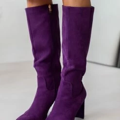 Ολοκαίνουργιο ⌛ The Fashion Project Μπότες Suede με φαρδύ τακούνι - Μωβ 🛒 -Sneakers Κατάστημα suede mpotes me fardu takouni 106095 dtb5