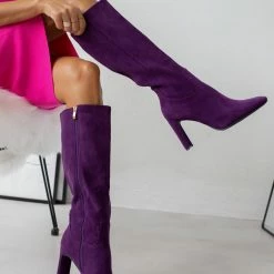 Ολοκαίνουργιο ⌛ The Fashion Project Μπότες Suede με φαρδύ τακούνι - Μωβ 🛒