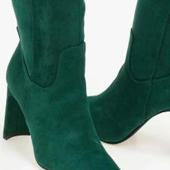 Προώθηση 🥰 The Fashion Project Μπότες Suede με φαρδύ τακούνι - Κυπαρισσί 👍 -Sneakers Κατάστημα suede mpotes me fardu takouni 106096 roz6