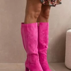 Προώθηση 💯 The Fashion Project Μπότες Suede με φαρδύ τακούνι - Φούξια ✨