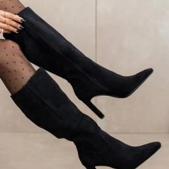 ΧΟΝΔΡΙΚΟ ΕΜΠΟΡΙΟ ✔️ The Fashion Project Μπότες Suede με φαρδύ τακούνι - Μαύρο ⌛