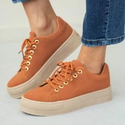 Flash Sale 🌟 The Fashion Project 👟 Sneakers Flatforms Suede - Κεραμιδί ⭐