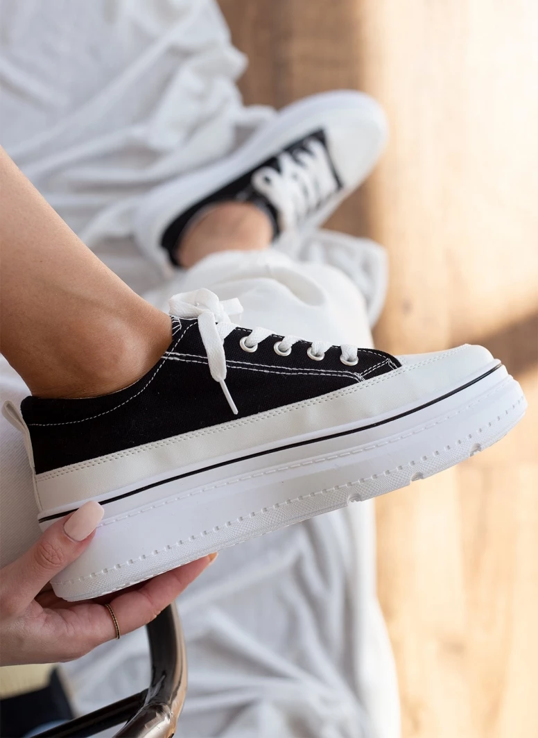 Ολοκαίνουργιο 🎉 The Fashion Project 👟 Sneakers πάνινα με εφέ ραφές - Μαύρο 👍 6 Ολοκαίνουργιο 🎉 The Fashion Project 👟 Sneakers πάνινα με εφέ ραφές - Μαύρο 👍 - Image 4