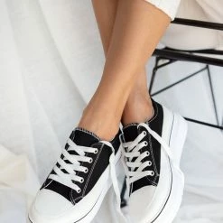 Ολοκαίνουργιο 🎉 The Fashion Project 👟 Sneakers πάνινα με εφέ ραφές - Μαύρο 👍