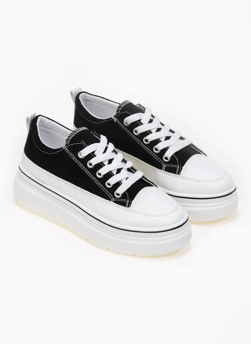 Ολοκαίνουργιο 🎉 The Fashion Project 👟 Sneakers πάνινα με εφέ ραφές - Μαύρο 👍 4 Ολοκαίνουργιο 🎉 The Fashion Project 👟 Sneakers πάνινα με εφέ ραφές - Μαύρο 👍 - Image 2