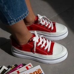 Αγορά 🧨 The Fashion Project 👟 Sneakers πάνινα με εφέ ραφές - Κόκκινο 🌟