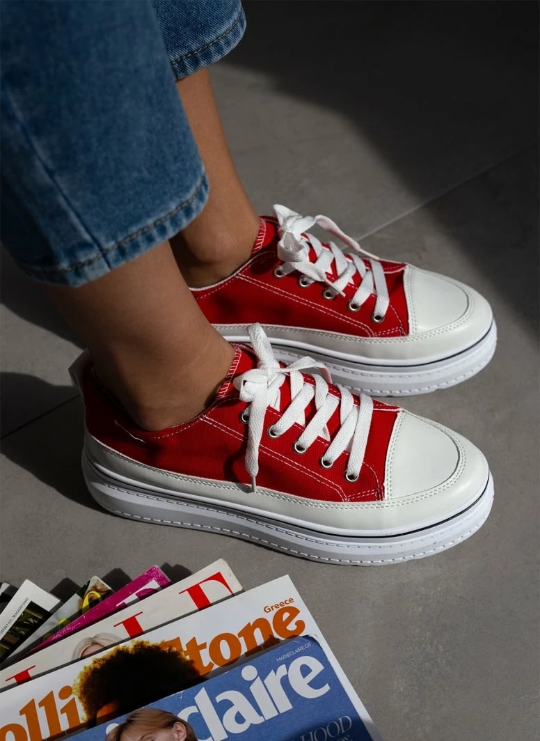 Αγορά 🧨 The Fashion Project 👟 Sneakers πάνινα με εφέ ραφές - Κόκκινο 🌟 3 Αγορά 🧨 The Fashion Project 👟 Sneakers πάνινα με εφέ ραφές - Κόκκινο 🌟