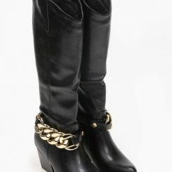 Η καλύτερη συμφωνία 😀 The Fashion Project Μπότες Western με αλυσίδα - Μαύρο 💯 -Sneakers Κατάστημα western mpotes me alusida 96149 813t