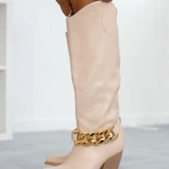 Ολοκαίνουργιο 🔥 The Fashion Project Μπότες Western με αλυσίδα - Μπεζ 👏