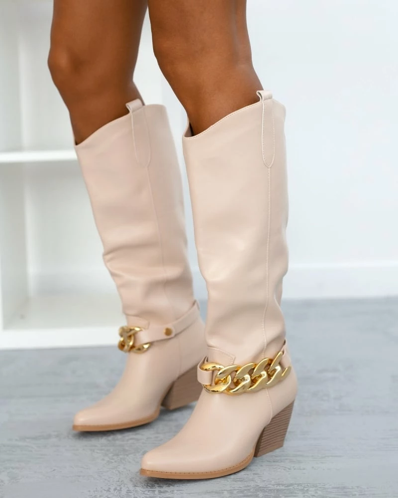 Ολοκαίνουργιο 🔥 The Fashion Project Μπότες Western με αλυσίδα - Μπεζ 👏 6 Ολοκαίνουργιο 🔥 The Fashion Project Μπότες Western με αλυσίδα - Μπεζ 👏 - Image 4