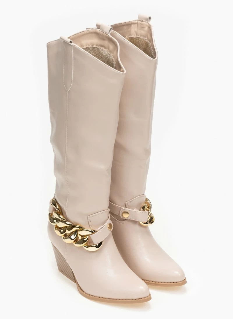 Ολοκαίνουργιο 🔥 The Fashion Project Μπότες Western με αλυσίδα - Μπεζ 👏 8 Ολοκαίνουργιο 🔥 The Fashion Project Μπότες Western με αλυσίδα - Μπεζ 👏 - Image 6