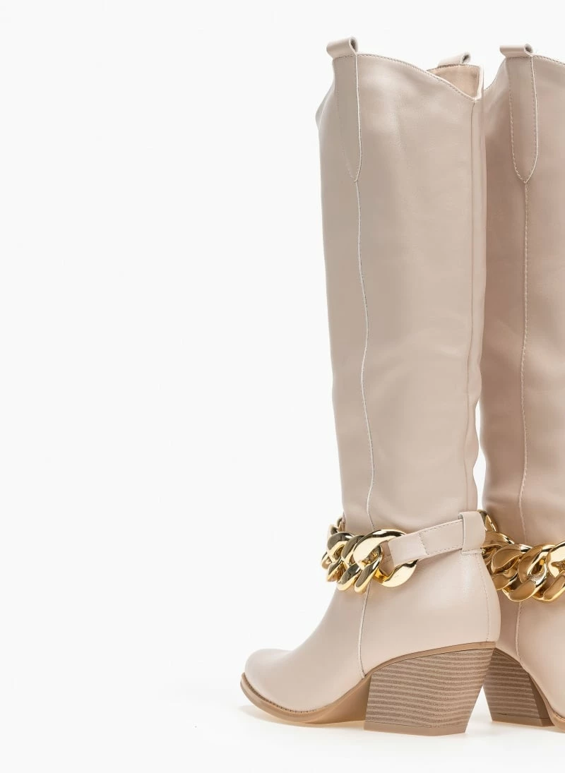 Ολοκαίνουργιο 🔥 The Fashion Project Μπότες Western με αλυσίδα - Μπεζ 👏 7 Ολοκαίνουργιο 🔥 The Fashion Project Μπότες Western με αλυσίδα - Μπεζ 👏 - Image 5