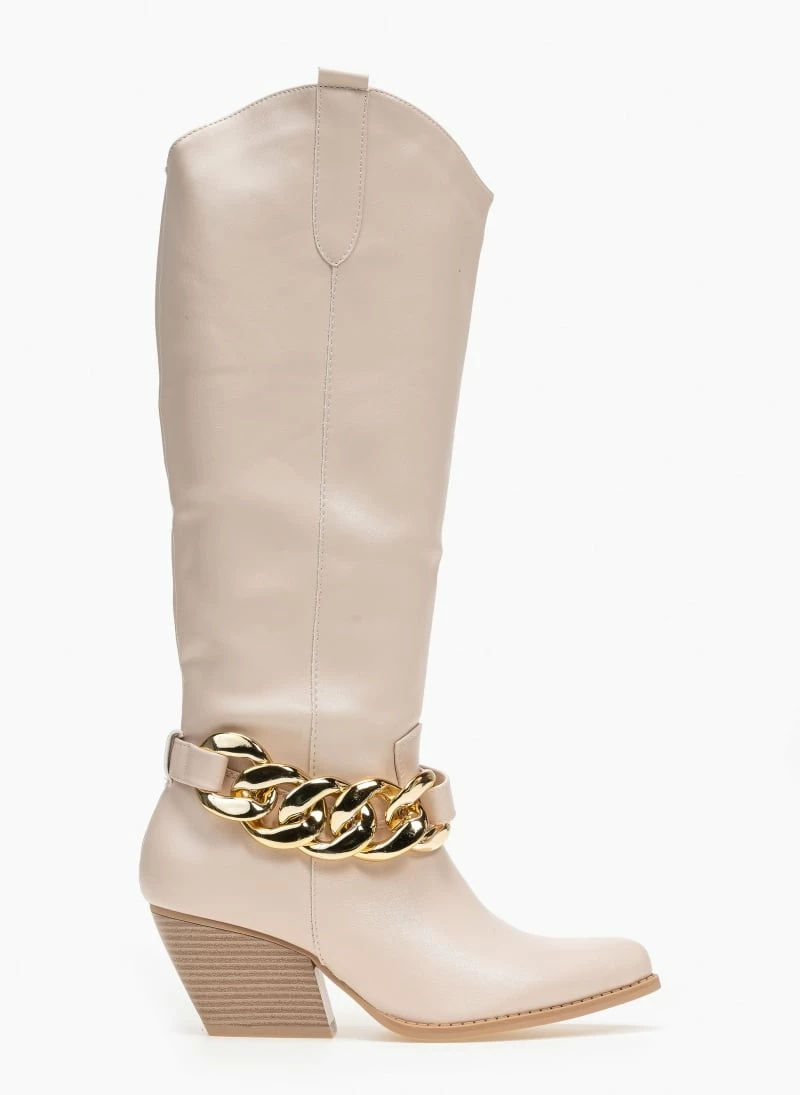 Ολοκαίνουργιο 🔥 The Fashion Project Μπότες Western με αλυσίδα - Μπεζ 👏 4 Ολοκαίνουργιο 🔥 The Fashion Project Μπότες Western με αλυσίδα - Μπεζ 👏 - Image 2